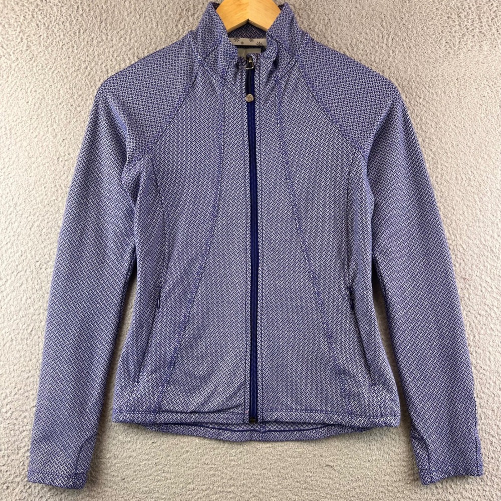 Athleta XS Full Zip Jacket Purple White Geometric Athletic Running Activewear